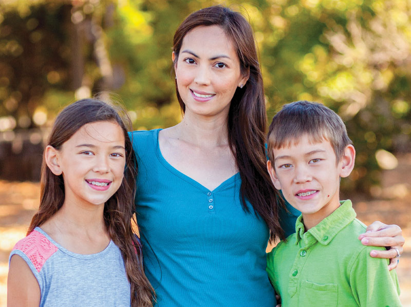 mother, daughter and son